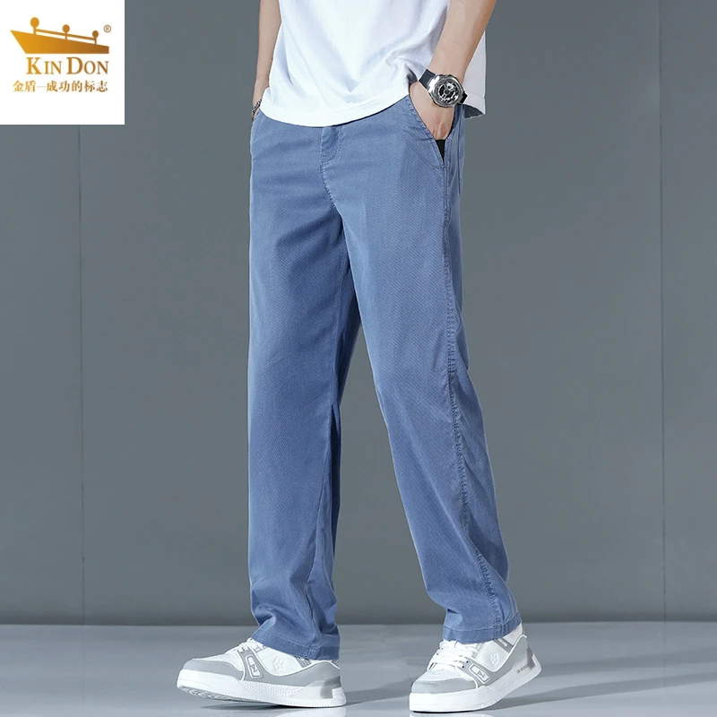 金盾男士牛仔裤男夏季薄款宽松直筒2025潮牌夏天冰丝休闲长裤子