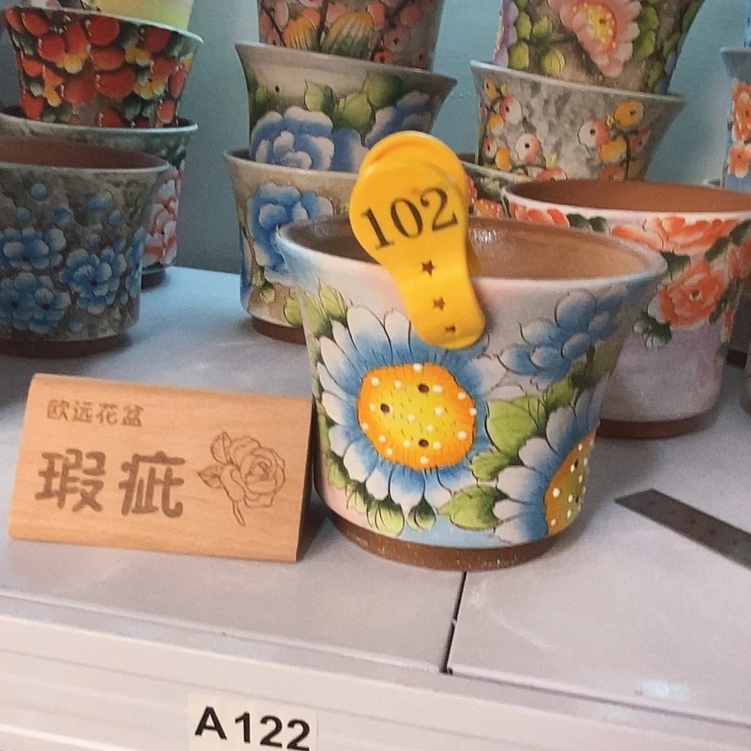 花盆紫砂红陶手绘花盆
