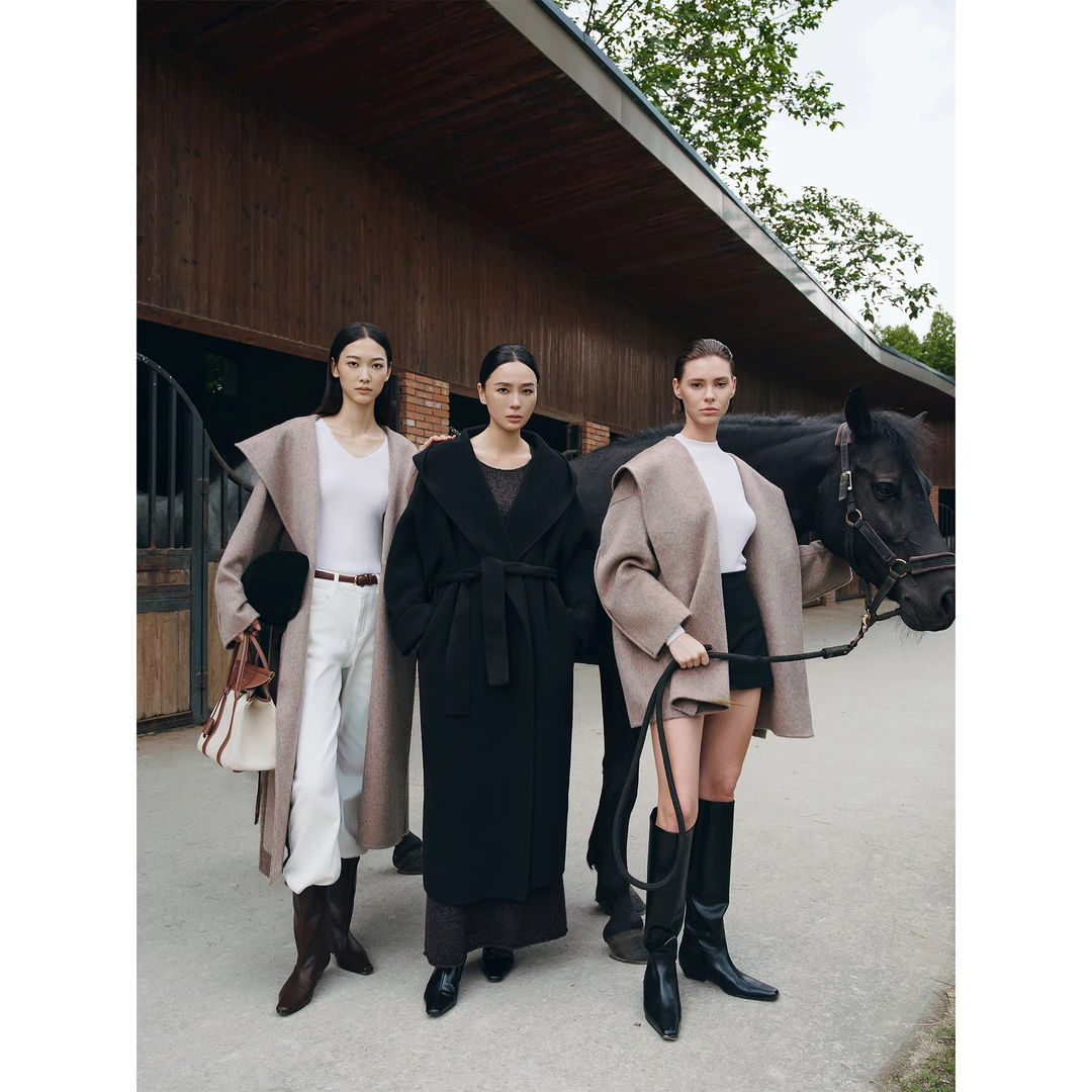 周淼【温岚】高支100羊毛立绒轻盈长短款连帽大衣外套女ZM25D5139J