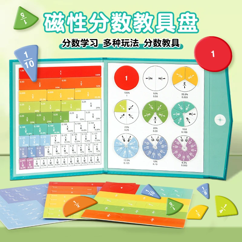 【升级版105件套】小学分数运算磁性分数盘3D拼图盘纸质游戏演示器