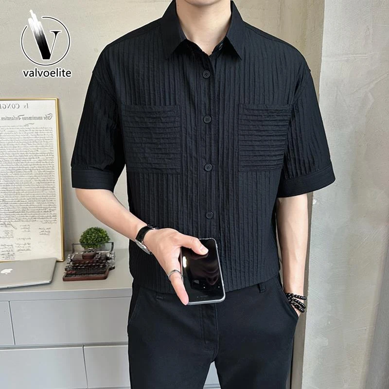 VALVOELITE短袖衬衫男士夏季新款薄款透气潮牌宽松高级感休闲衬衣