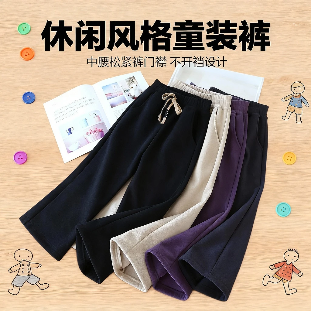 女童裤子休闲长裤春秋松紧带女休闲裤中大童卫裤女童加厚洋气童裤