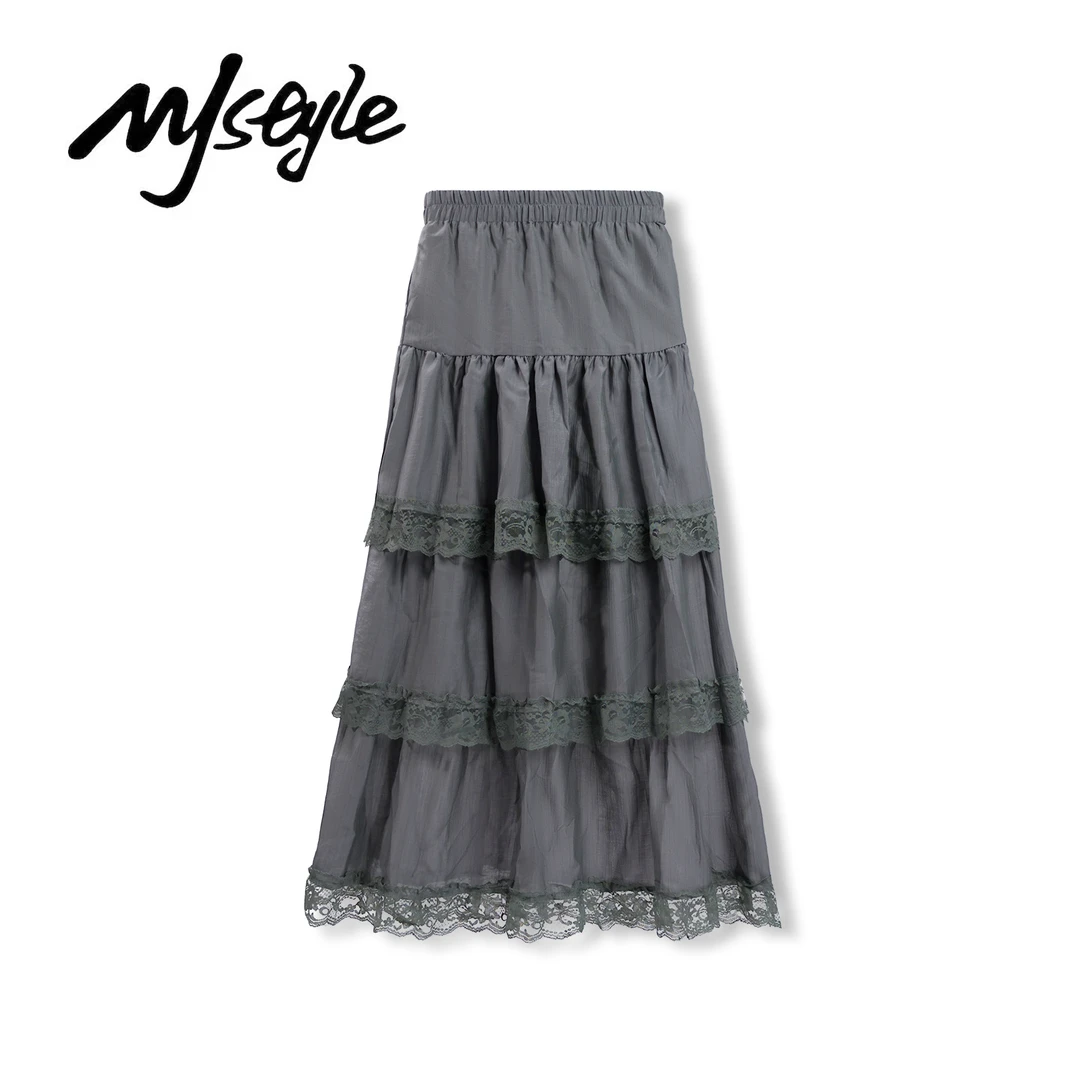 韩系甜美时尚三层蕾丝边蛋糕裙女高腰显瘦气质减龄百搭A字半身裙