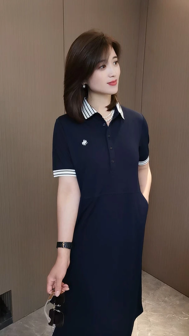 柏澜慧琳-【POLO连衣裙】夏季休闲时尚冰爽针织中长款女士商务简约