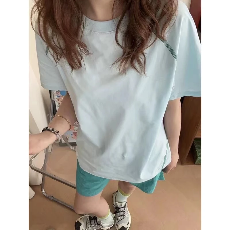 哈苏线撞色凉感t恤男女夏季薄款户外运动速干骑行服防晒情侣短袖