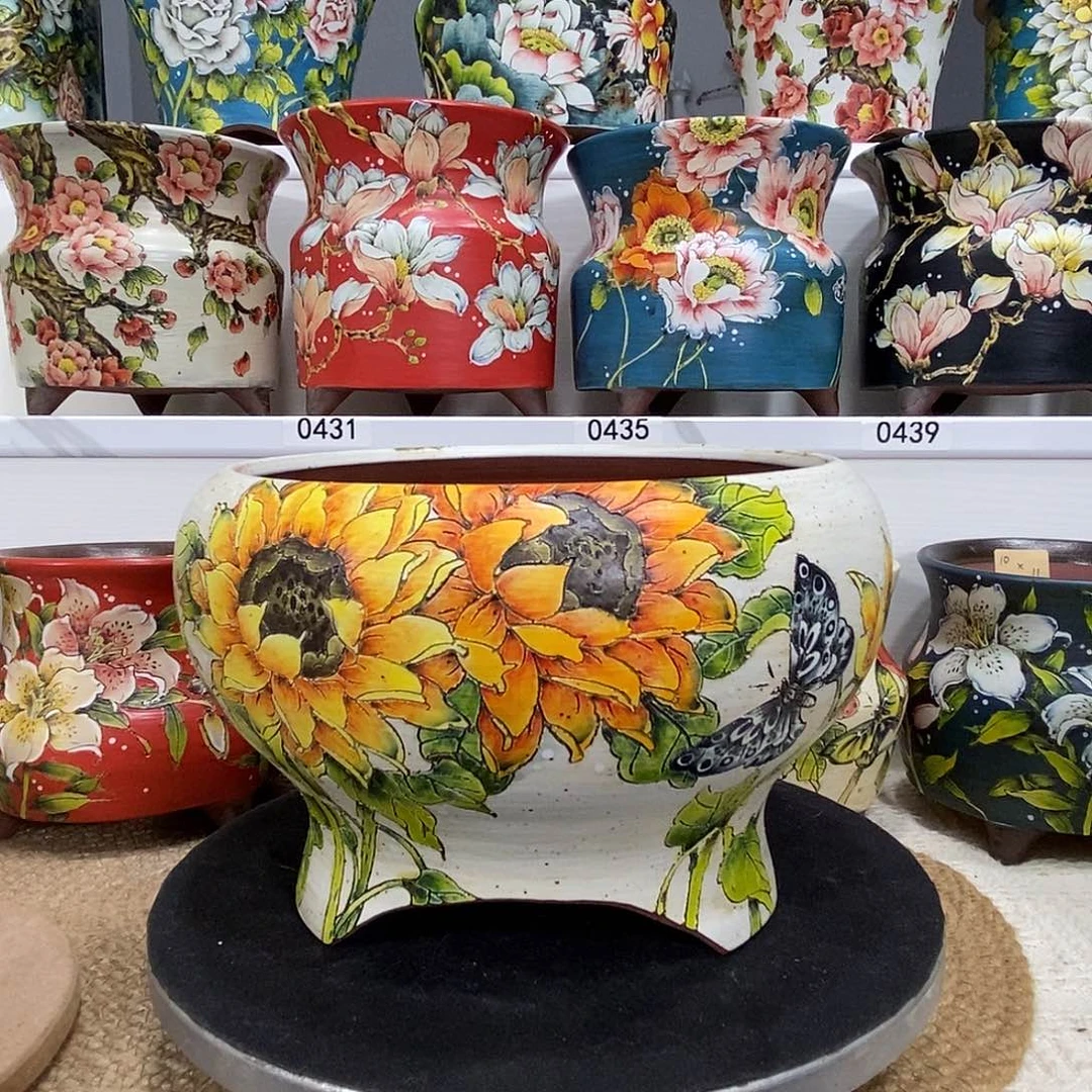 摆***烂塞尼陶艺手绘花盆