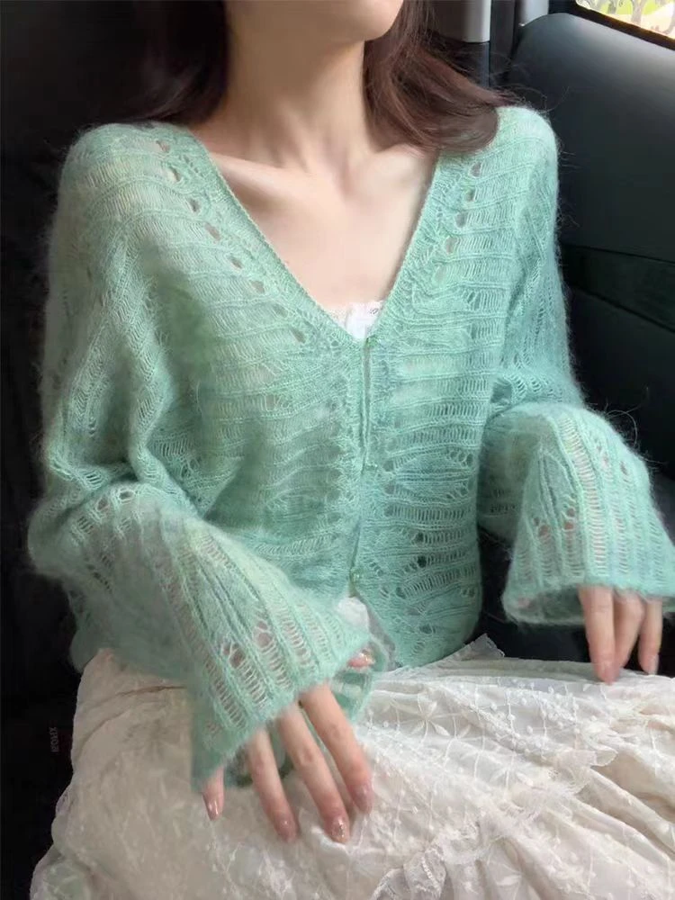 薄荷绿镂空防晒针织开衫女春夏温柔风慵懒欧若风独特漂亮披肩外套