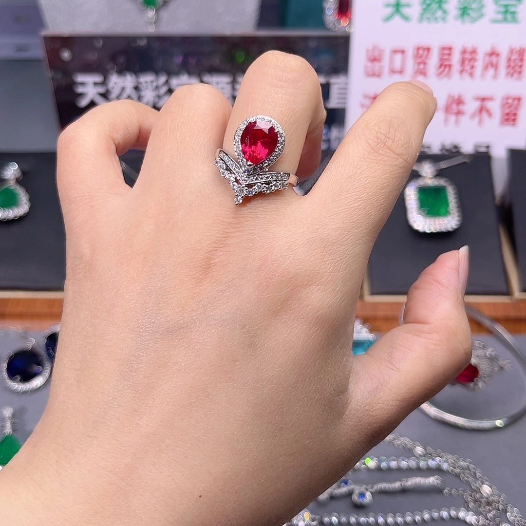 红宝石戒指银S925镶嵌t z 98