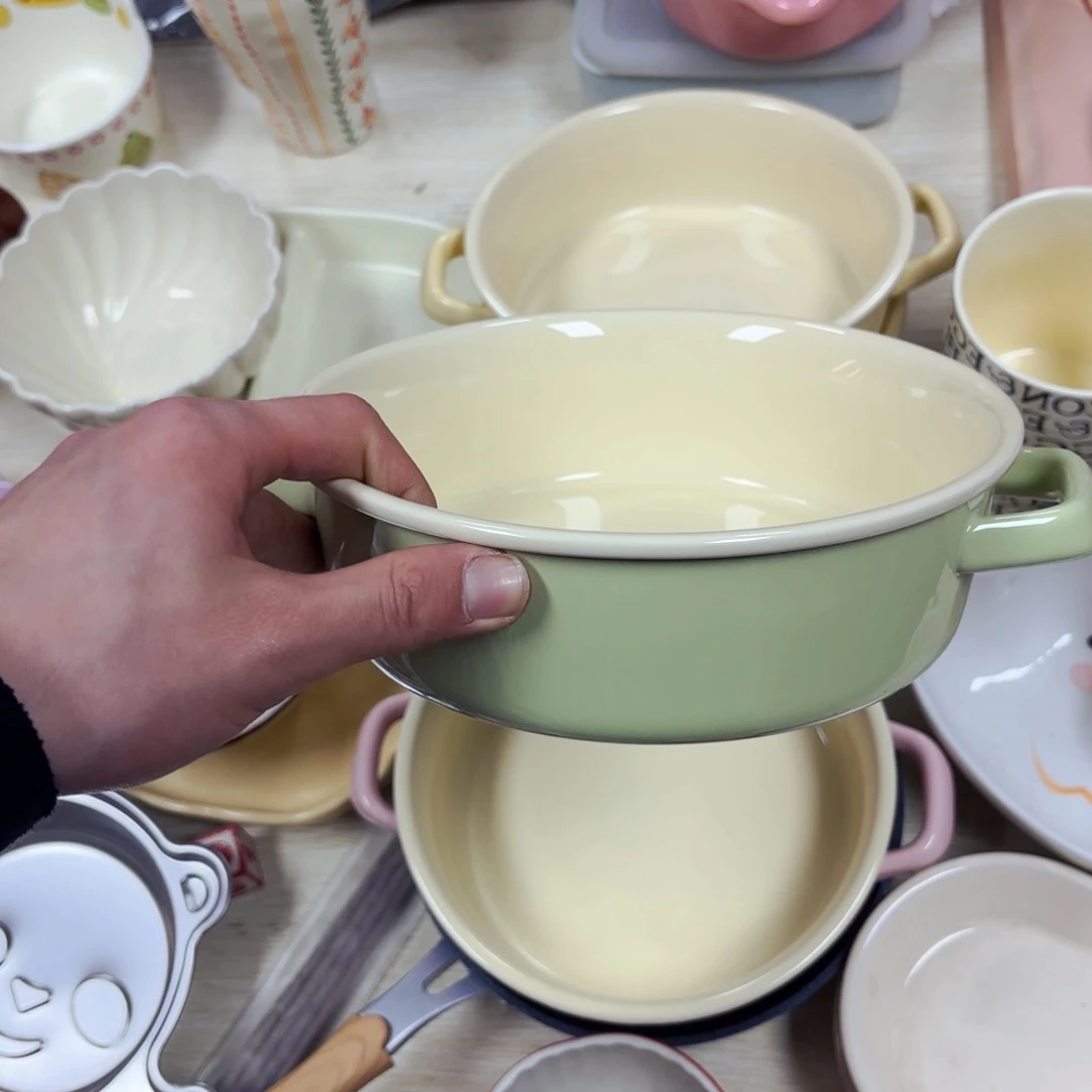 白瓷法兰彩双耳十寸汤盆