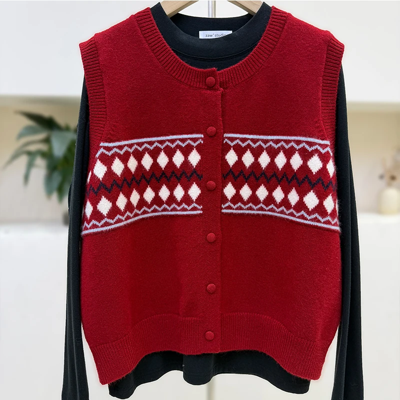 zaw大码针织毛衣马甲女2025秋冬新款胖mm宽松减龄背心/25557