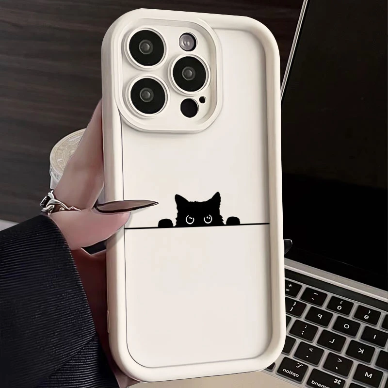 偷看黑猫适用iphone16苹果手机壳15promax金刚砂14软13全包1211