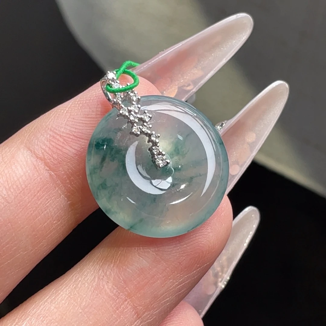 翡翠未镶嵌颈饰【万内强推】冰飘蓝花平安扣吊坠