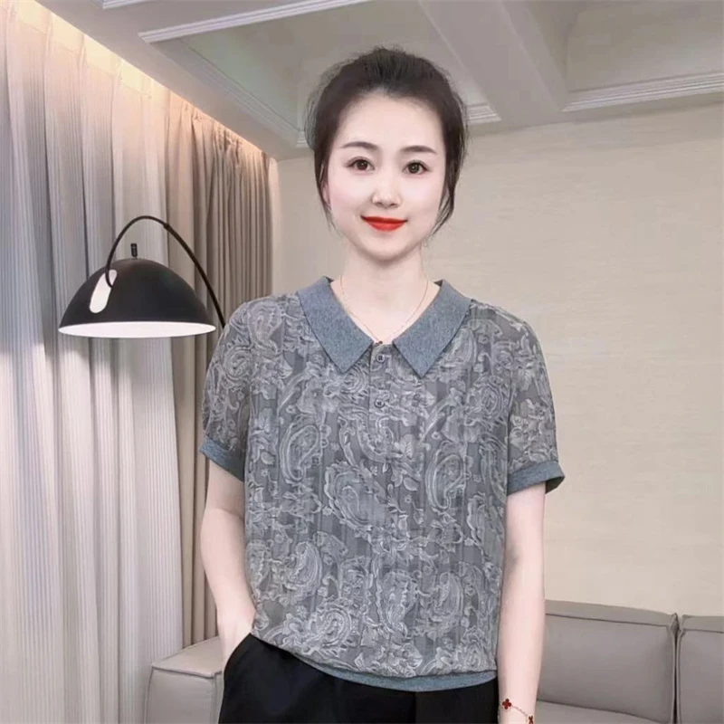 2025新款夏款透气雪纺时尚短袖698款