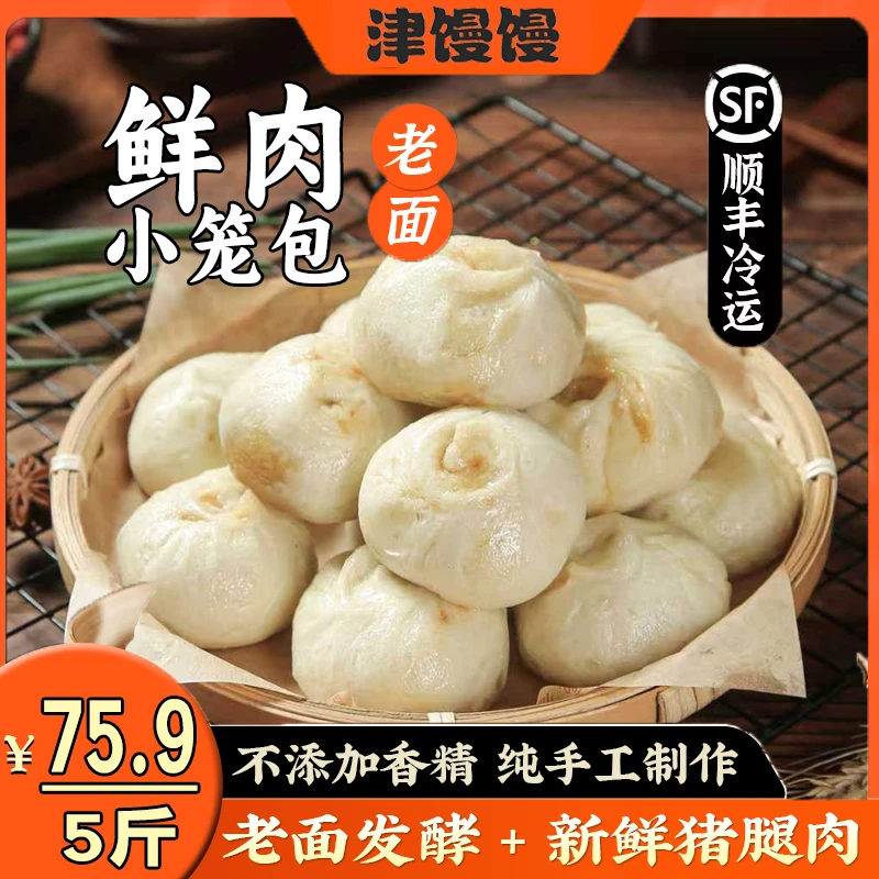津馒馒【5斤装】黑猪肉嵊州小笼包儿童早餐手工鲜肉老面包子速冻包