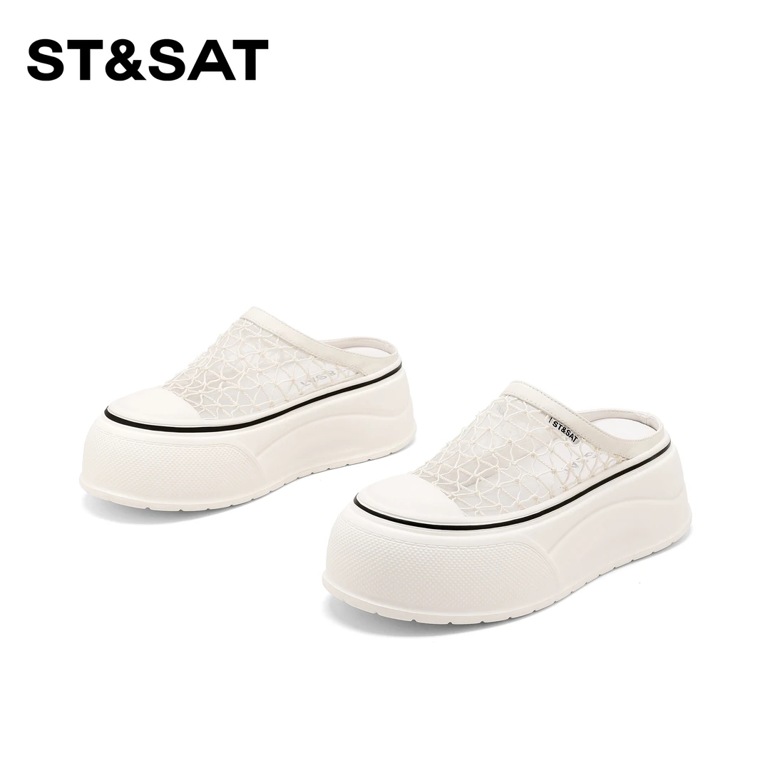 St&Sat/星期六休闲百搭气质休闲鞋女2025北欧风网格镂空套脚半拖