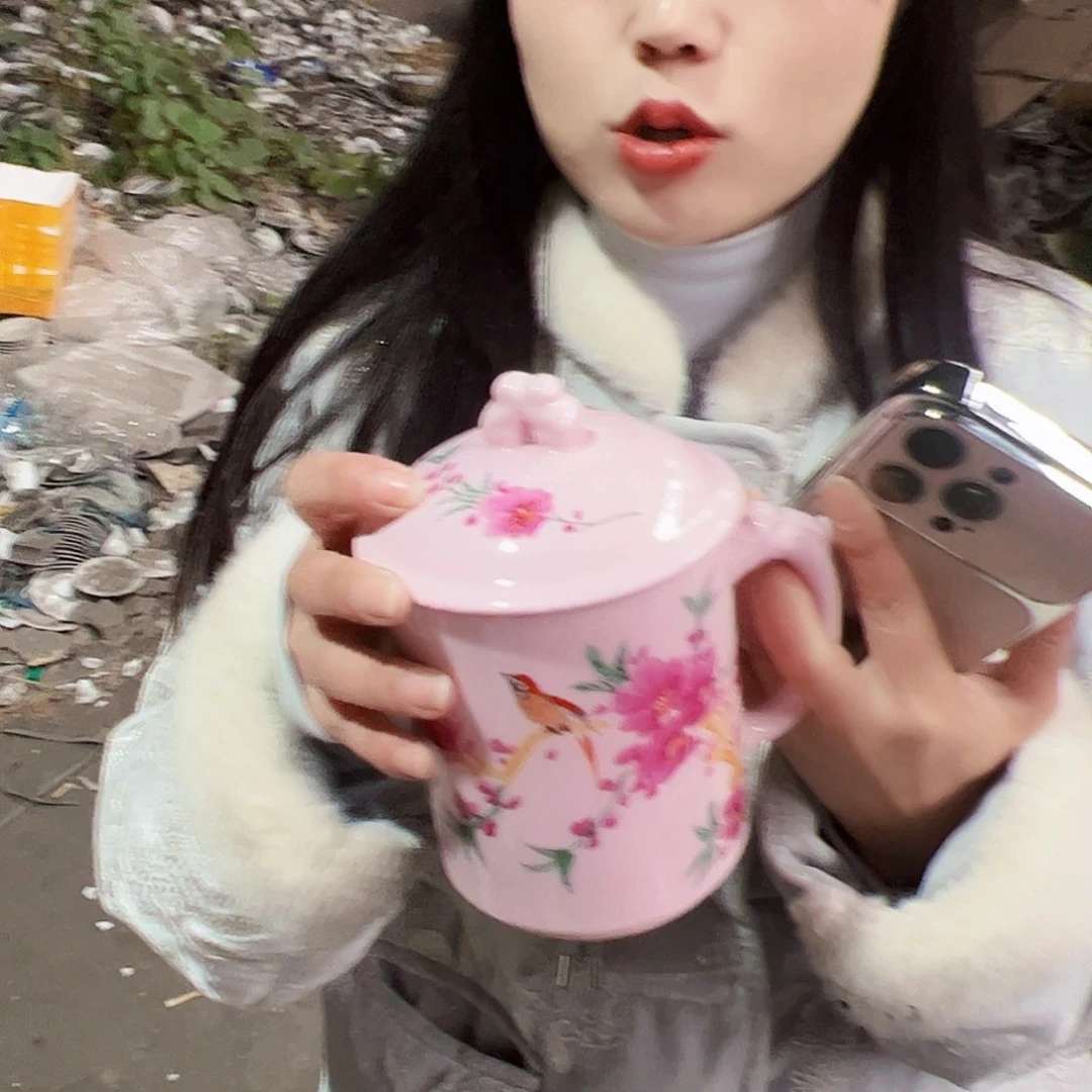 摆件陶景德镇红xixi水点桃花十周年办公杯