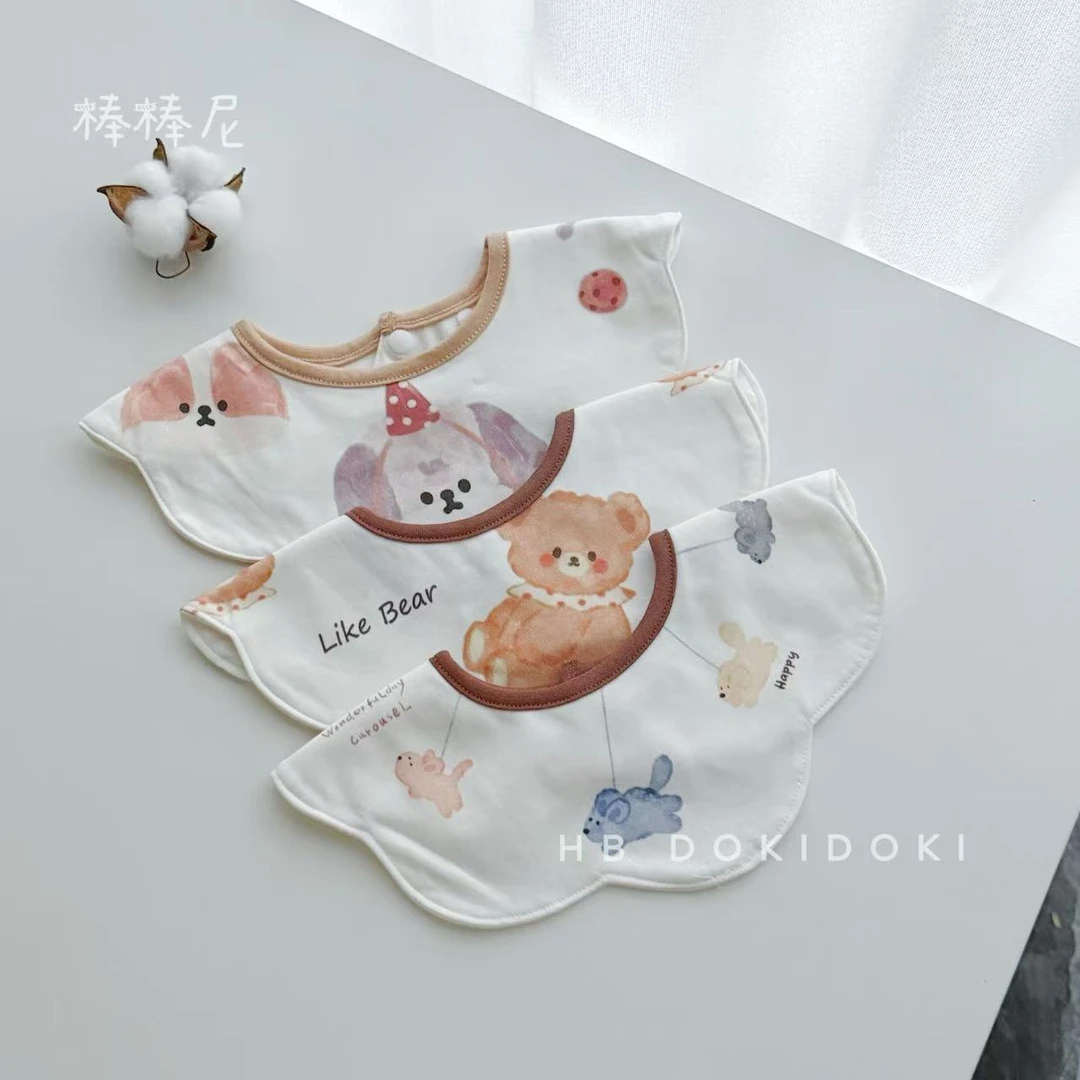 欢宝-棒棒尼-插画童趣可爱卡通宝宝新生儿纯棉口水围口水巾