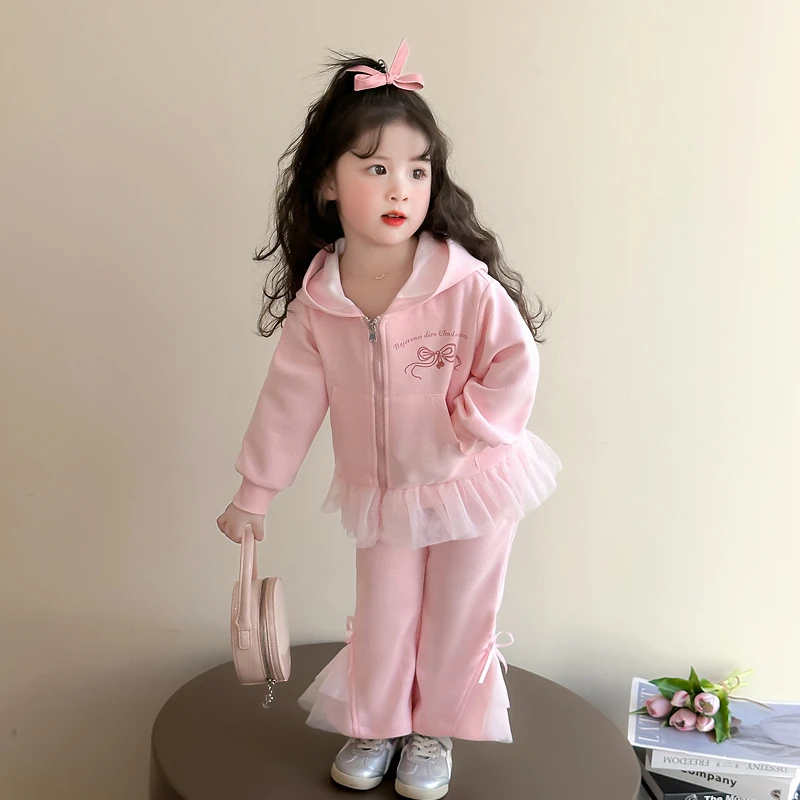 女童春秋款套装2025新款洋气时髦儿童蝴蝶结宝宝秋季秋装运动卫衣