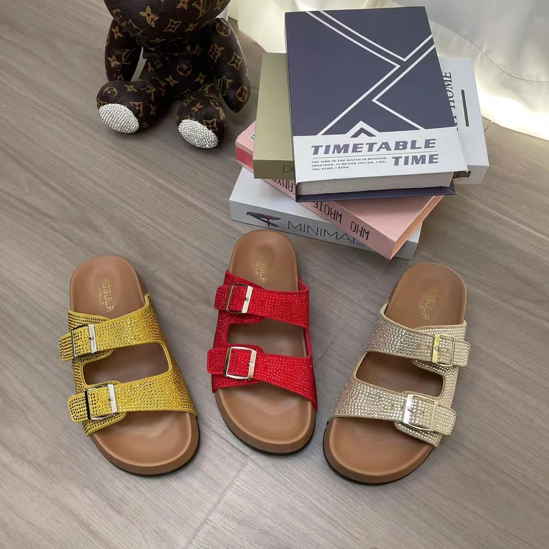 厚底水钻拖鞋女外穿2025夏季新款增高沙滩软底一字拖鞋勃肯凉拖鞋