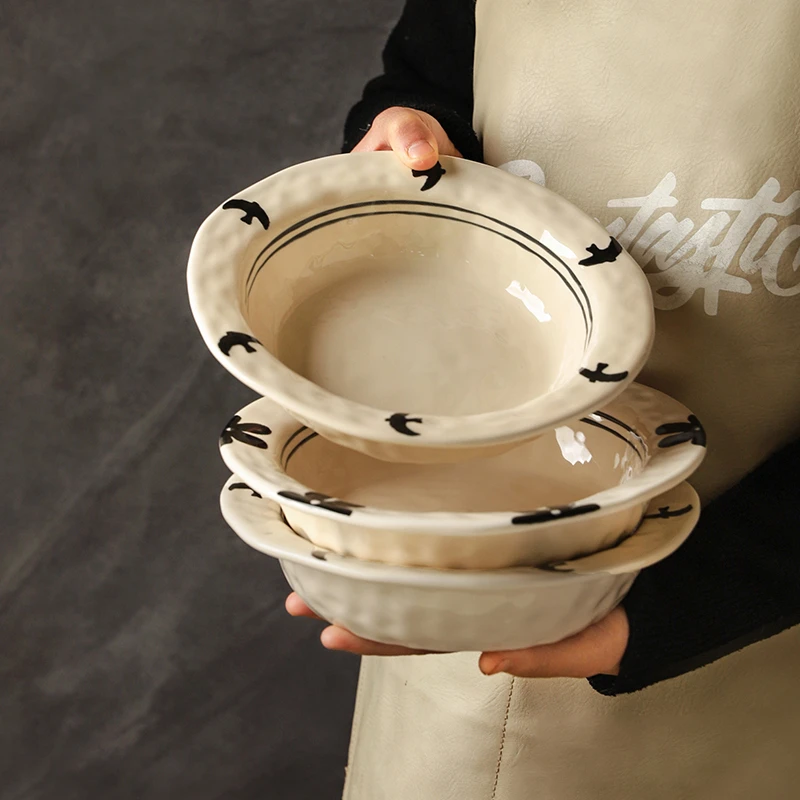 舍里草帽盘陶瓷菜盘子釉下彩家用盘高颜值意面盘西餐盘大容量餐盘