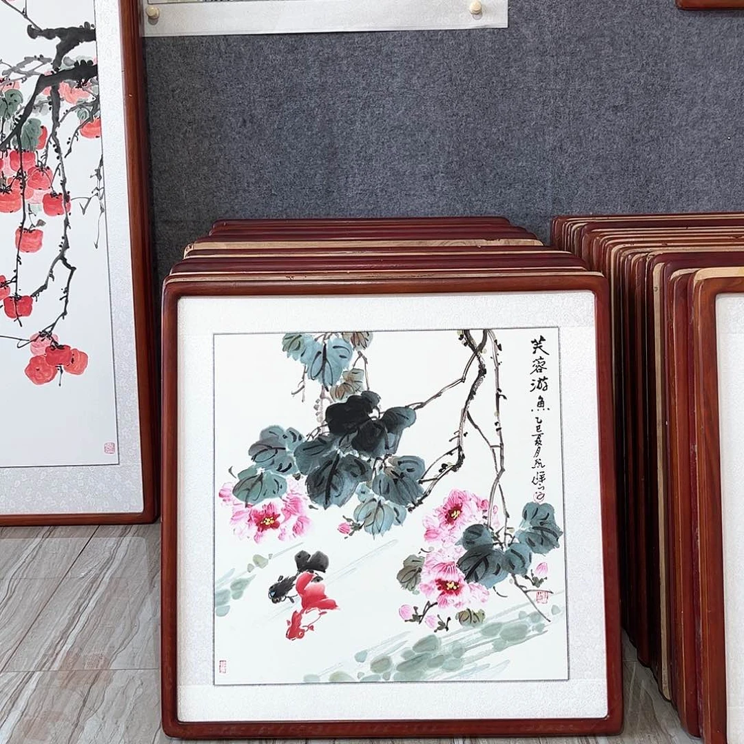 国画书画作品带框63×63