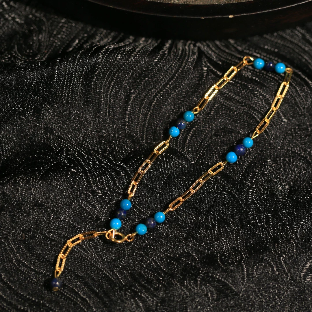 【曼丽专属】安曼博S925银绿松石美松青金手链XZ0079BZ