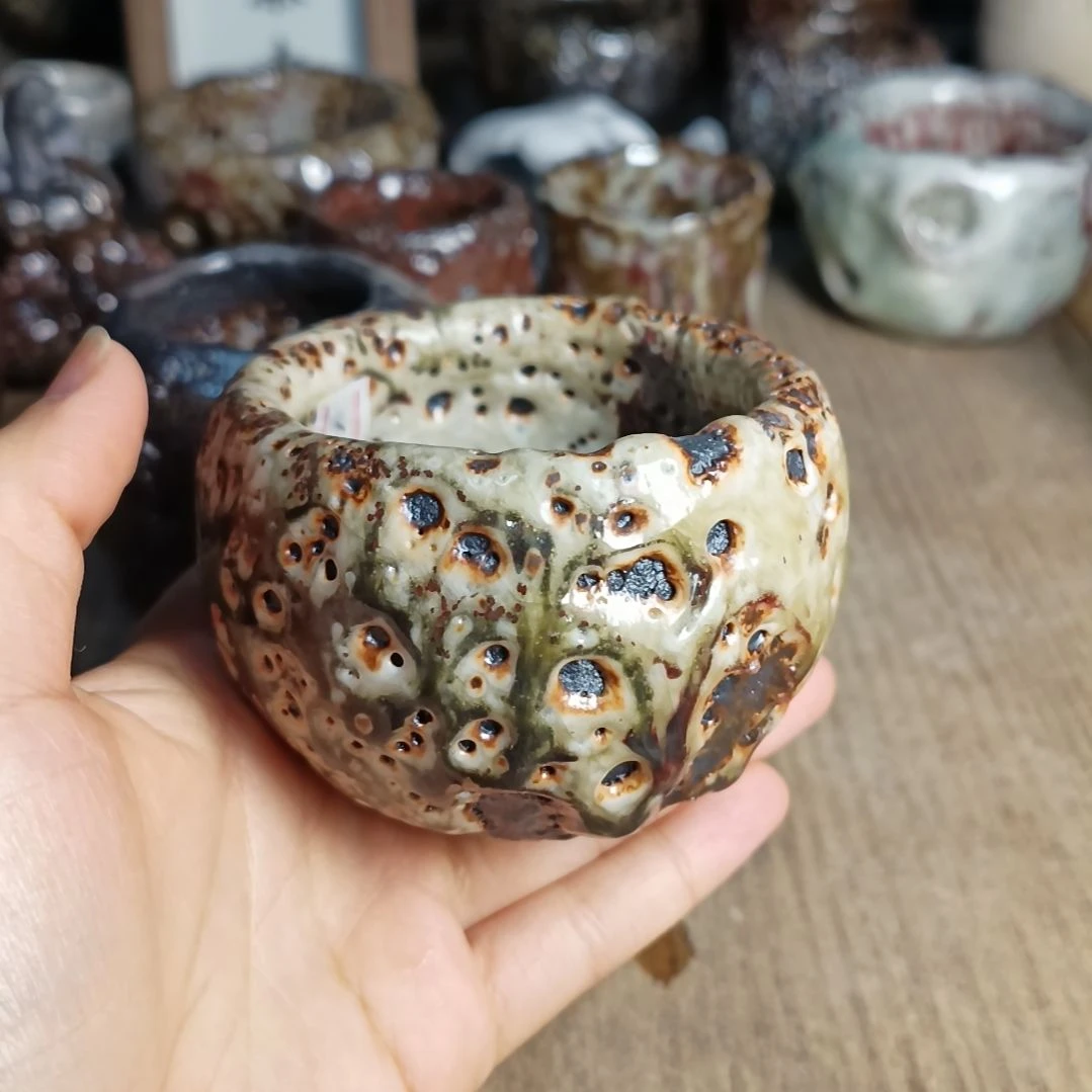 瑕疵志野柴烧手捏主人杯