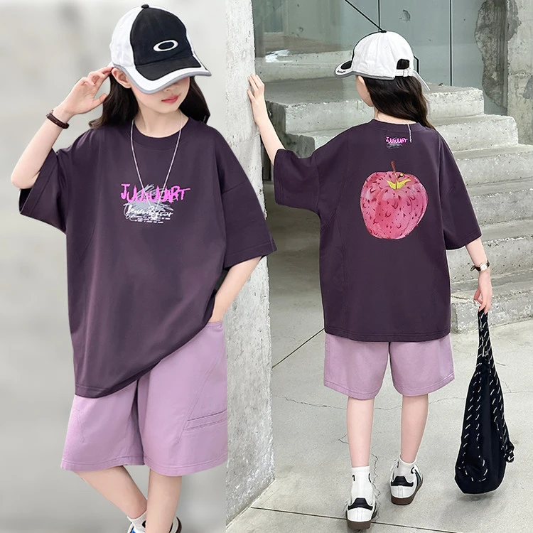 女童夏装短袖T恤短裤套装2025新款儿童洋气休闲中裤两件套女孩潮t