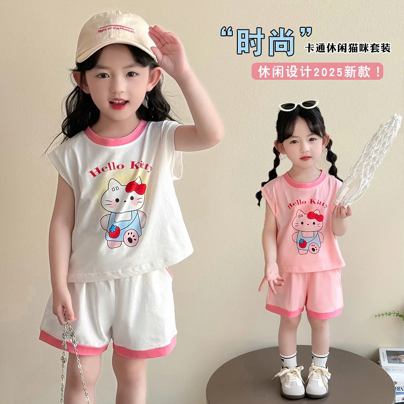 女童2025夏季新款可爱卡通背心上衣两件套中小儿童女宝宝短裤套装