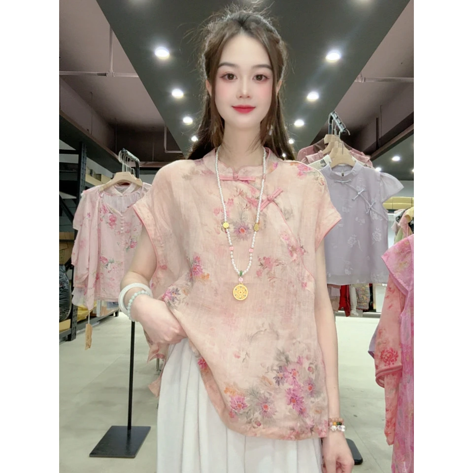 【671】2025新中式短袖盘扣国风女装夏季新款气质显瘦小衫