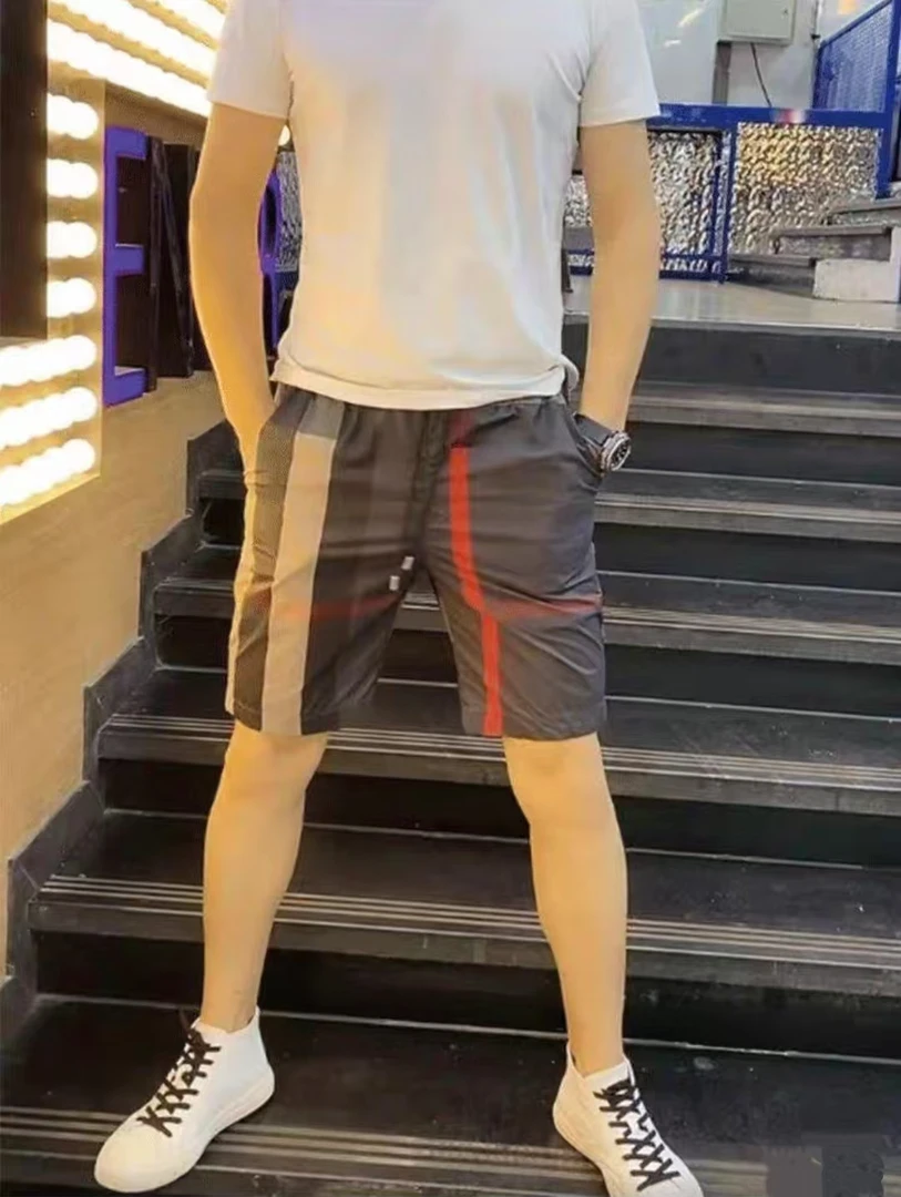 2025男士夏季速干格子中裤五分裤中腰短裤休闲裤百搭条纹高品质