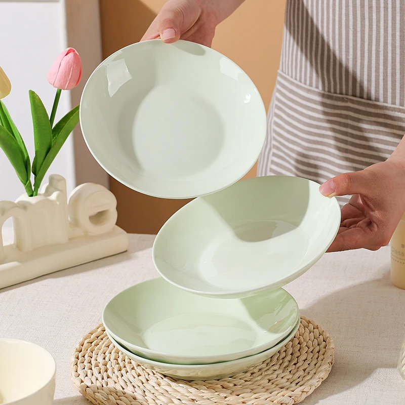 怀益瓷业2025新款奶油石纹7英寸饭盘简约休闲风家用碗盘厨房用品