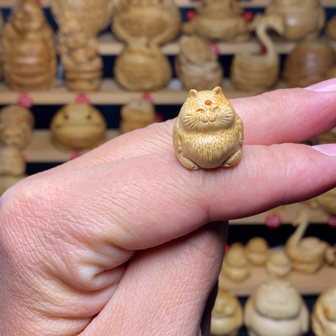 竹竹根雕可爱小猫咪