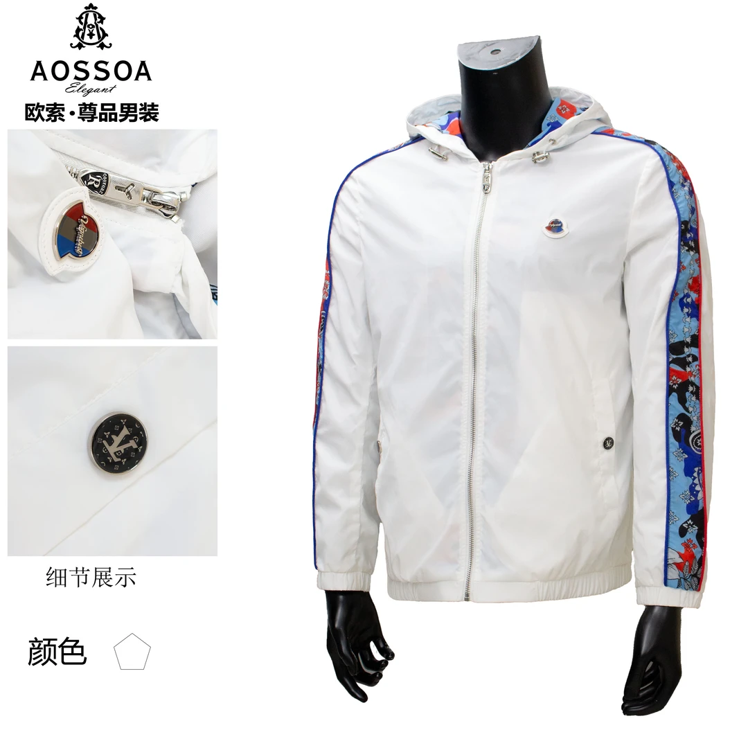 AOSSOA欧索·尊品带帽舒适冰面个性侧面印花时尚夹克外套24JK6666