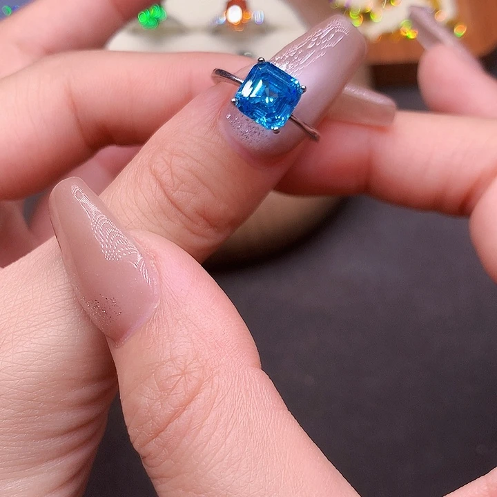 海蓝宝石戒指银S925镶嵌