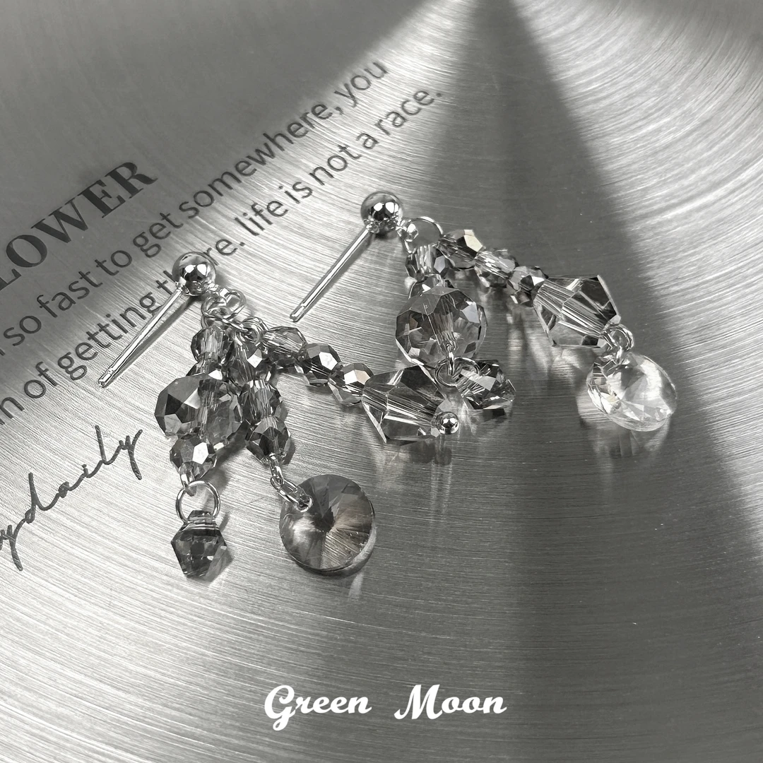 铜合金仿水晶耳饰 【雨季日记】小众个性可爱耳钉精致高级感C046