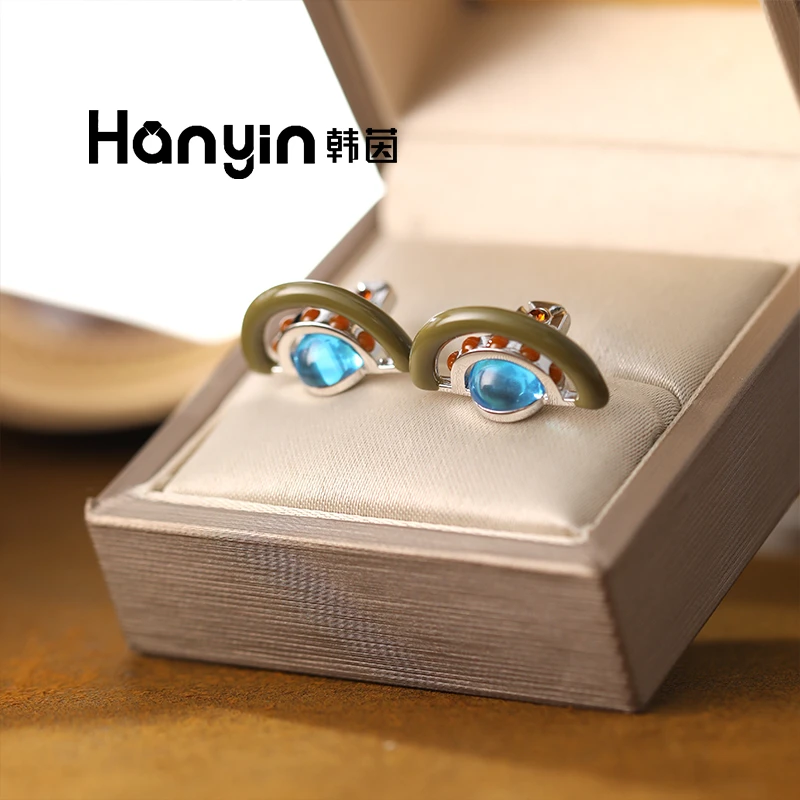 铜合金珐琅耳饰 925银针 高定半球彩色土星度假风耳钉AAA