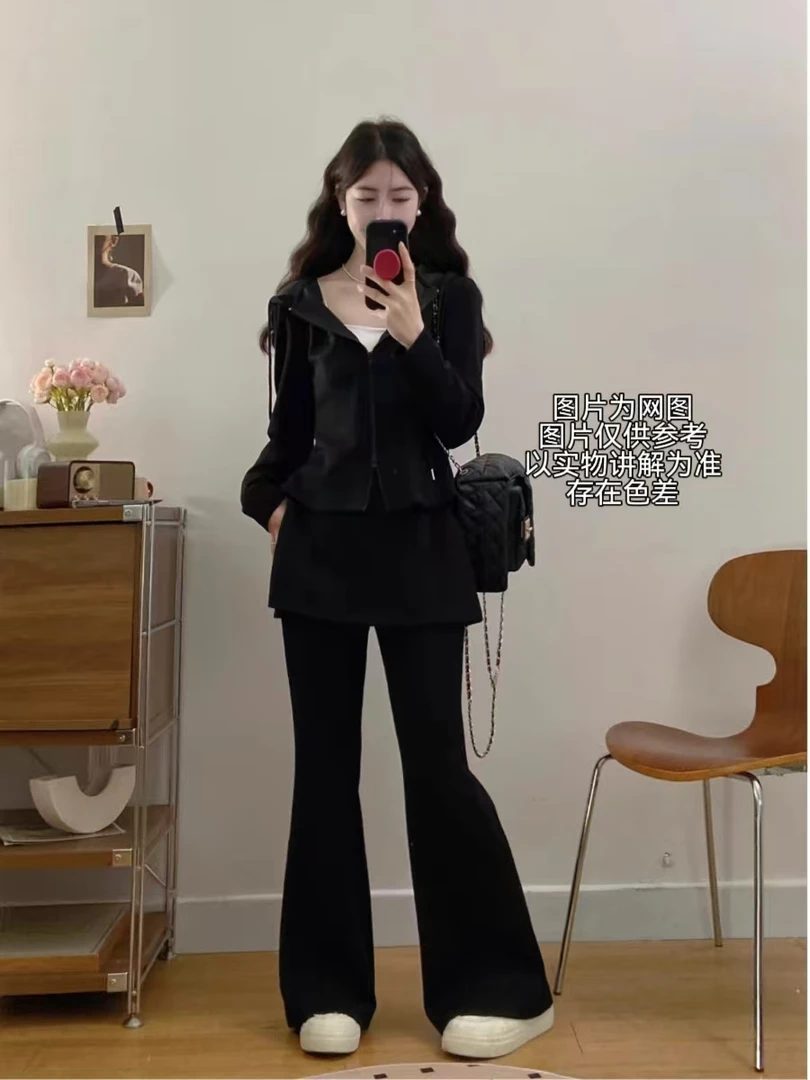 2025秋季新款大码女装韩系连帽卫衣外套+设计感微喇裙裤