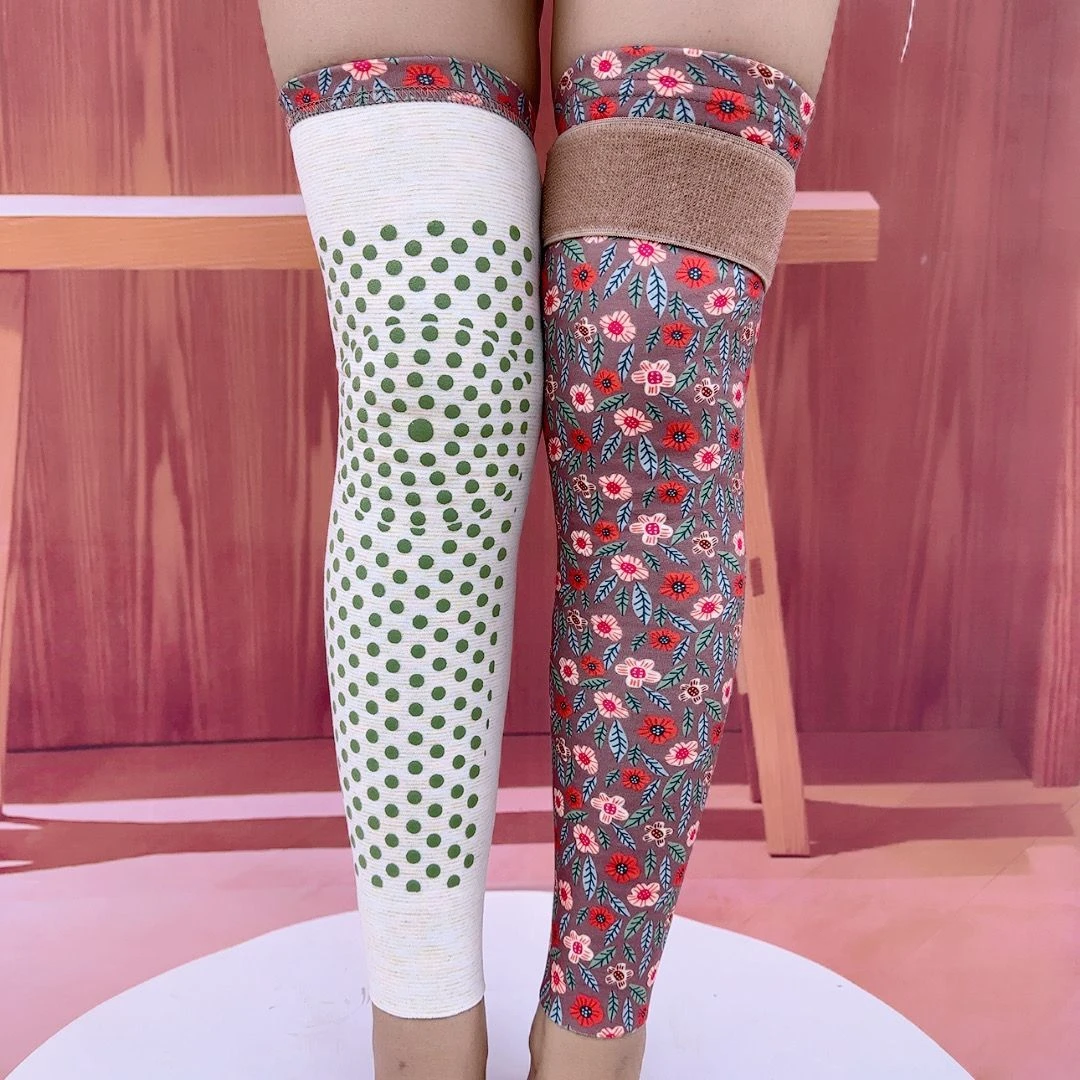 秋冬季护膝新款长款印花艾草颗粒保暖防寒加绑带防滑时尚超长-宏