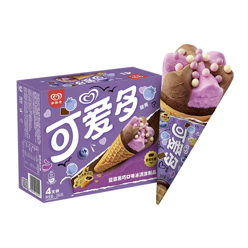 和路雪可爱多甜筒蓝莓黑巧口味冰淇284g/盒