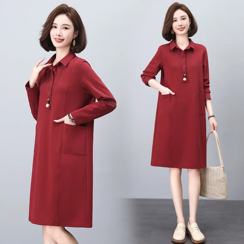 连衣裙女春秋2025年秋季新款宽松遮肚大码卫衣裙妈妈洋气休闲裙子