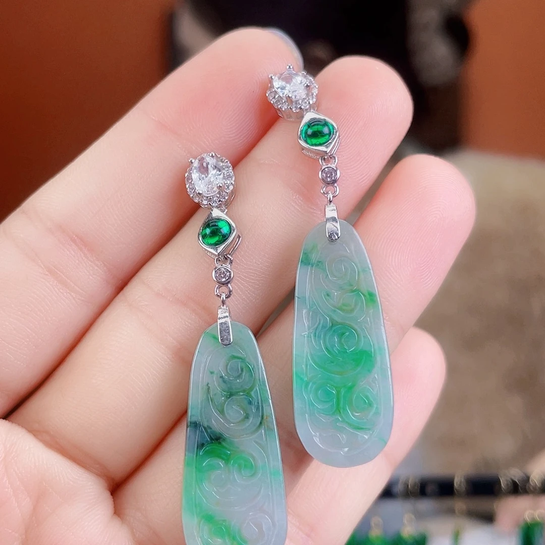 翡翠银S925镶嵌耳饰