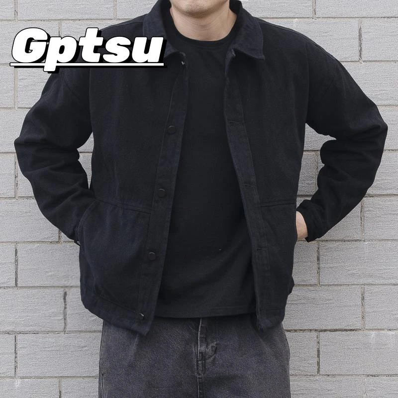 GPTSu日系复古潮牌春秋季牛仔外套男士黑色潮流帅气宽松工装夹克
