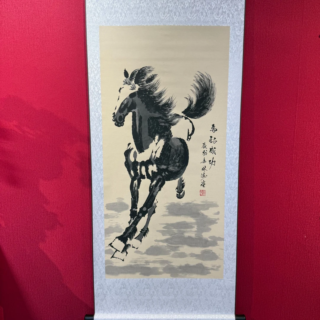 蒋林涛手绘国画4.5平尺单马卷轴