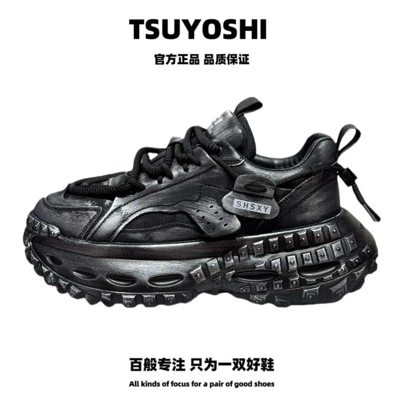 2025春季新款皮面厚底增高舒适透气百搭爆款老爹鞋休闲运动潮男鞋