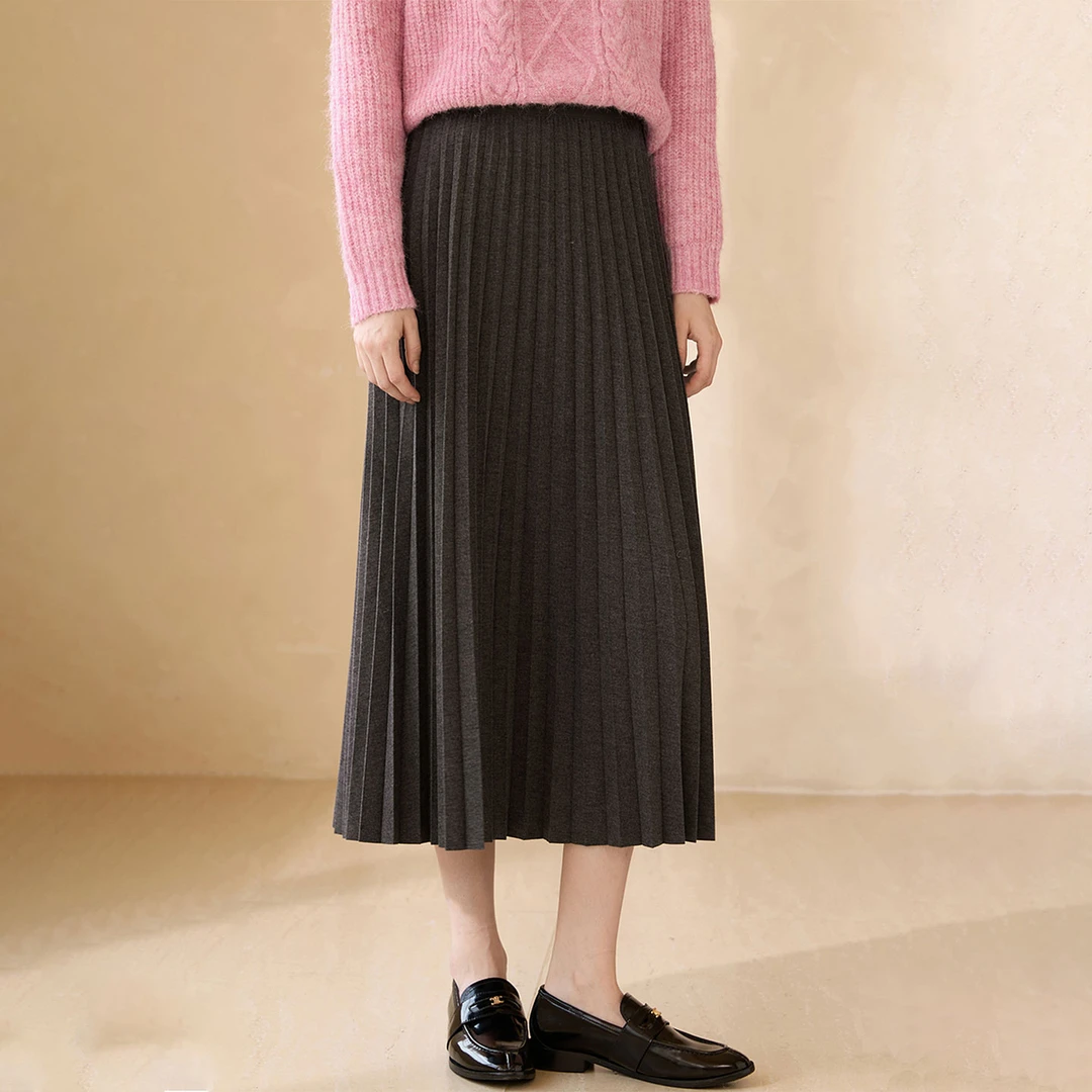 大码冬季款灰色学院风显瘦遮肚子半身裙女梨形身材高腰针织百褶裙