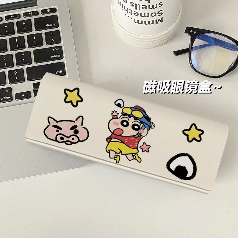 高颜值学生便携式近视墨镜眼镜盒抗压磁吸眼睛盒pu皮可爱蜡笔小BA