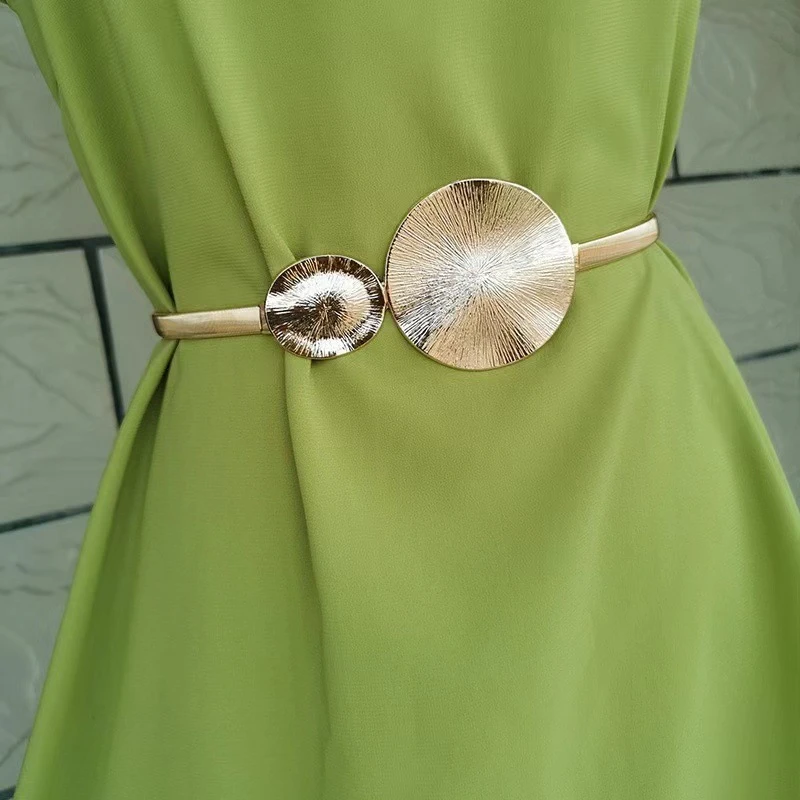 欧美个性夸张圆环腰带松紧弹力金属装饰裙子配饰连衣裙腰链女士细