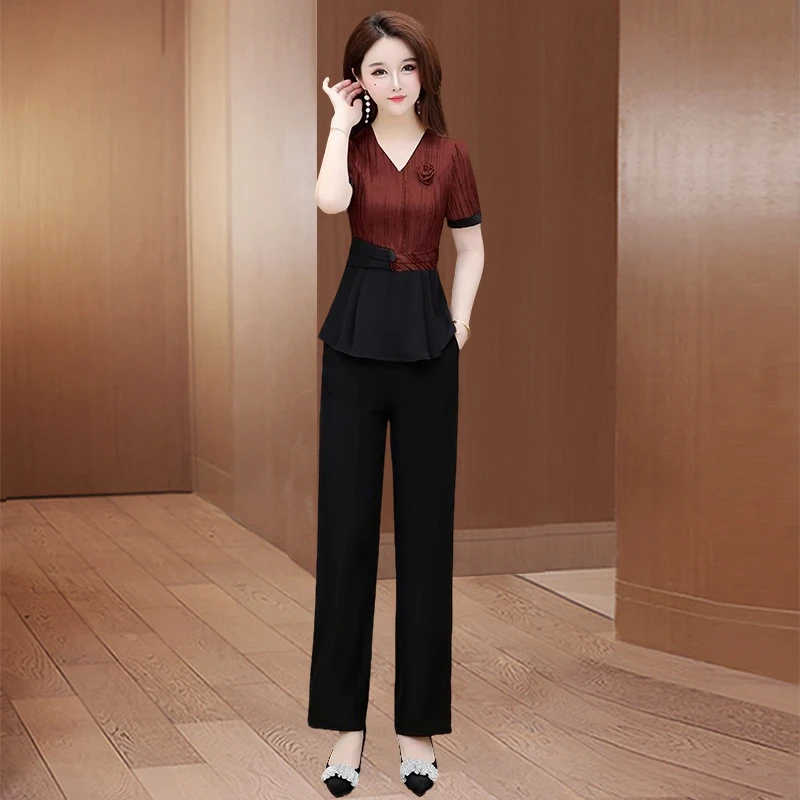 高端时髦时尚洋气减龄雪纺两件套装女夏季2025新款广州十三行妈妈