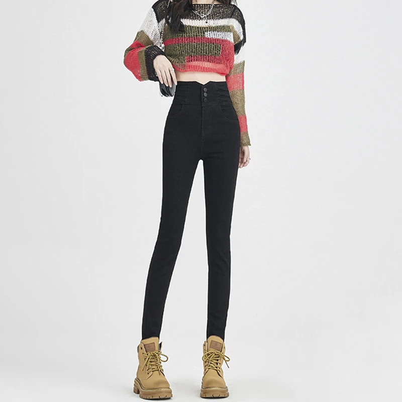880秋冬牛仔裤女时尚高腰紧身弹力通勤百搭修身显瘦小脚铅笔裤